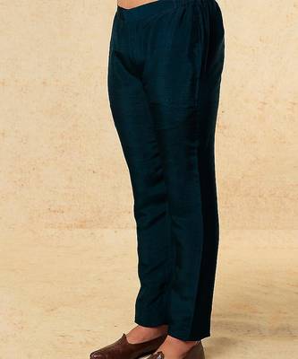 Teal Silk Mirror Textured Front Open Bandhgala With Plain Kurta And Slim Pants. 2