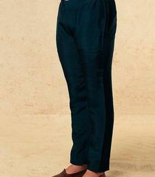 Teal Silk Mirror Textured Front Open Bandhgala With Plain Kurta And Slim Pants.