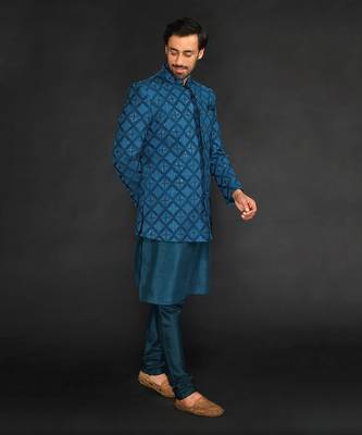 Teal Green Blazer With Plain Kurta And Slim Pant 1