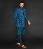 Teal Green Blazer With Plain Kurta And Slim Pant