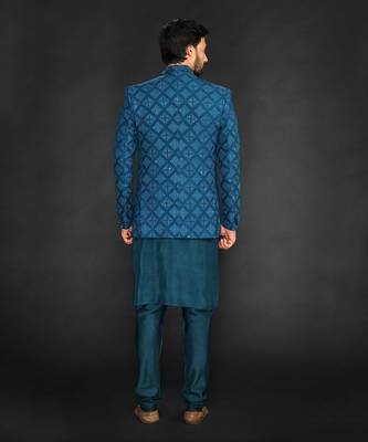 Teal Green Blazer With Plain Kurta And Slim Pant 2
