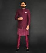 Maroon Textured Bundgala With Kurta And Slim Pant