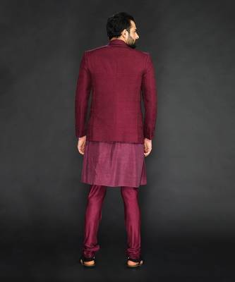 Maroon Textured Machine Embroidered Blazer Paired With Kurta And Slim Pant 2