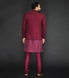 Maroon Textured Machine Embroidered Blazer Paired With Kurta And Slim Pant