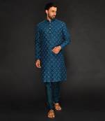Teal Blue Pure Chanderi Machine Textured Embroidered Kurta Paired With Chudidar