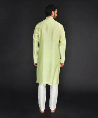 Mint Green Pure Chanderi Emb. Kurta With Off White Chudidar 2
