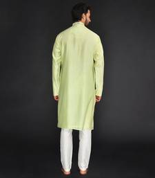 Mint Green Pure Chanderi Emb. Kurta With Off White Chudidar