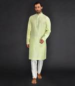 Mint Green Pure Chanderi Emb. Kurta With Off White Chudidar