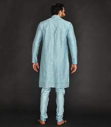 Powder Blue Mirro Textured Embroidery Pure Chanderi  Kurta Paired With Chudidar