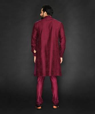 Maroon Textured Pure Chanderi Kurta And Chudidar 2