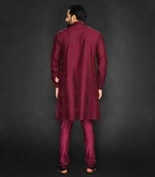 Maroon Textured Pure Chanderi Kurta And Chudidar