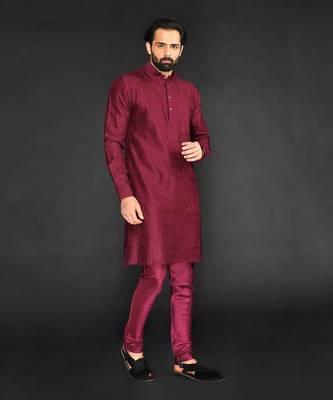 Maroon Textured Pure Chanderi Kurta And Chudidar 3