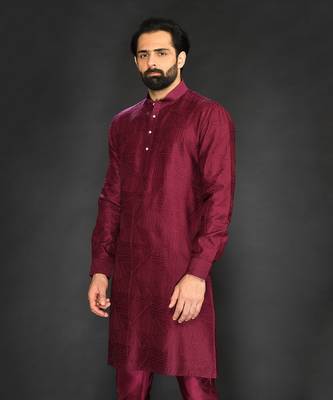 Maroon Textured Pure Chanderi Kurta And Chudidar 4