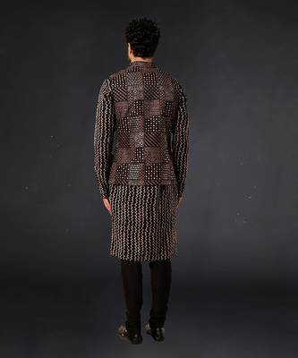 Black Gold Print Bundi With Kurta And Churidar 2