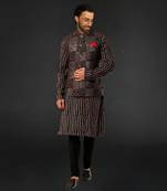Black Gold Print Bundi With Kurta And Churidar