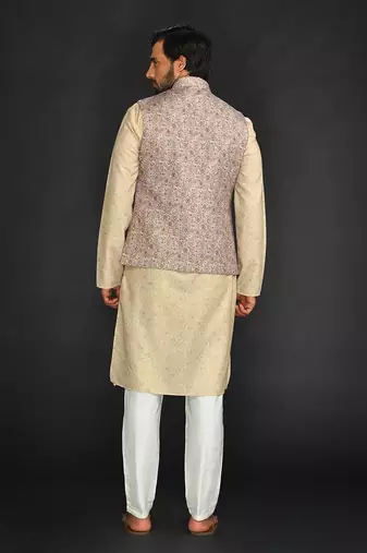 Yellow Print Bundi With Kurta And Churidar