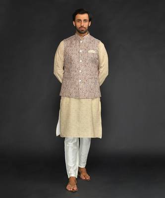 Yellow Print Bundi With Kurta And Churidar 1
