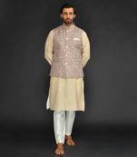 Yellow Print Bundi With Kurta And Churidar