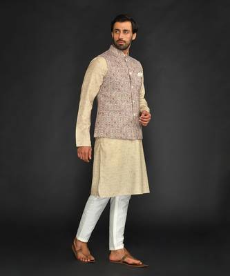 Yellow Print Bundi With Kurta And Churidar 4