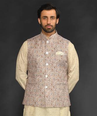 Yellow Print Bundi With Kurta And Churidar 5