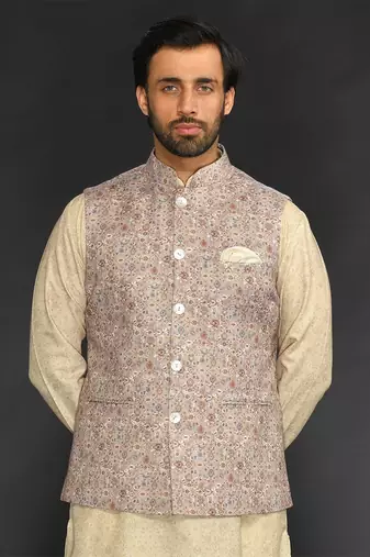 Yellow Print Bundi With Kurta And Churidar