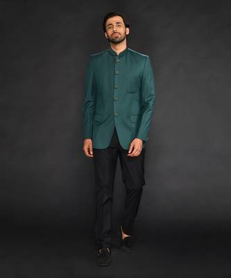 Embrelled Green Imported Velvet Bundgala Paired With Trousser 3
