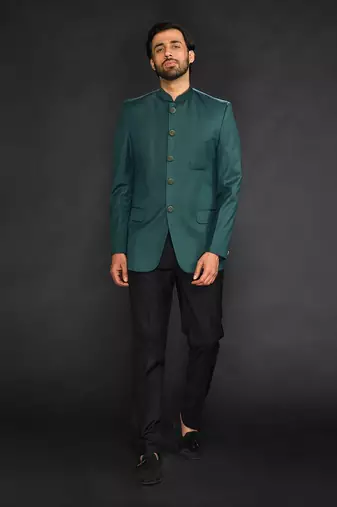 Embrelled Green Imported Velvet Bundgala Paired With Trousser