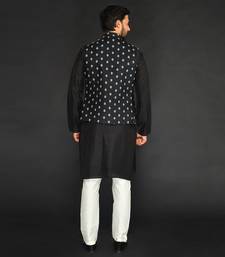 Black Imported Velvet Bundi With Vis. Silk Kurta Paired With Black Chudidar