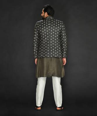 Dark Olive Imported Velvet Blazer Paired With Olive  Kurta And Spun Cotton Chudidar 2