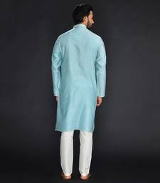 Powder Blue Pure Chanderi Emb. Kurta With Off White Chudidar