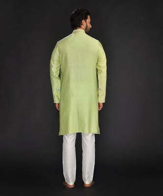 Mint Green Pure Chanderi Emb. Kurta With Off White Chudidar 2