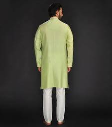 Mint Green Pure Chanderi Emb. Kurta With Off White Chudidar