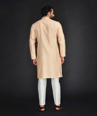 Peach Pure Chanderi Emb. Kurta With Off White Chudidar 2