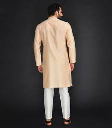 Peach Pure Chanderi Emb. Kurta With Off White Chudidar