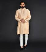 Peach Pure Chanderi Emb. Kurta With Off White Chudidar
