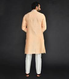 Peach Pure Chanderi Emb. Kurta With Off White Chudidar