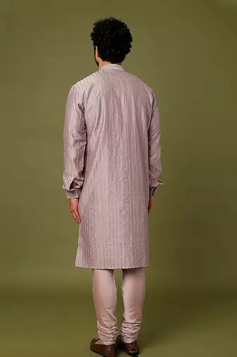 Lilac Embroidered Kurta With Churidar