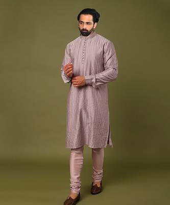 Lilac Embroidered Kurta With Churidar 1