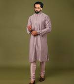 Lilac Embroidered Kurta With Churidar