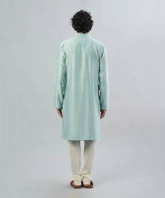 Lt Grey Pure Chanderi Emb. Kurta With Off White Chudidar 2