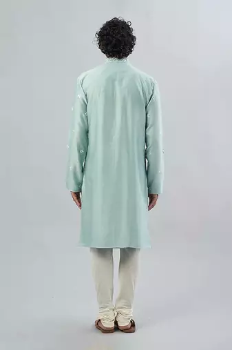 Lt Grey Pure Chanderi Emb. Kurta With Off White Chudidar