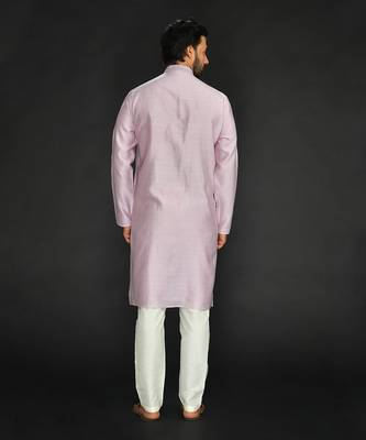Purple Pure Chanderi Emb. Kurta With Off White Chudidar 2