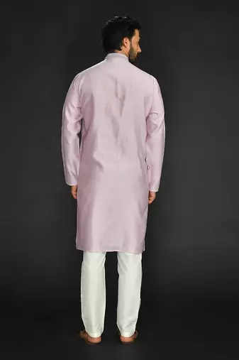 Purple Pure Chanderi Emb. Kurta With Off White Chudidar