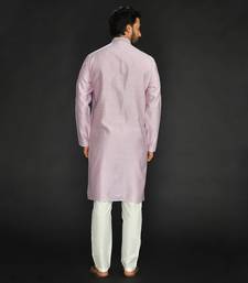 Purple Pure Chanderi Emb. Kurta With Off White Chudidar