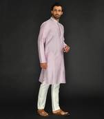 Purple Pure Chanderi Emb. Kurta With Off White Chudidar