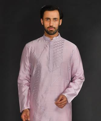Purple Pure Chanderi Emb. Kurta With Off White Chudidar 4