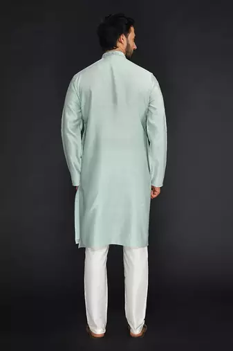 Sea Green Pure Chanderi Emb. Kurta With Off White Chudidar