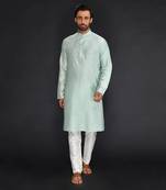 Sea Green Pure Chanderi Emb. Kurta With Off White Chudidar