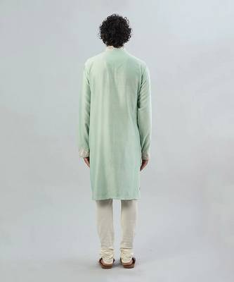 Sea Green Pure Chanderi Emb. Kurta With Off White Chudidar 2