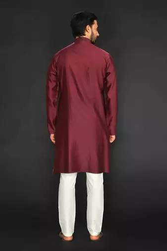 Maroon Pure Chanderi Emb. Kurta With Off White Chudidar